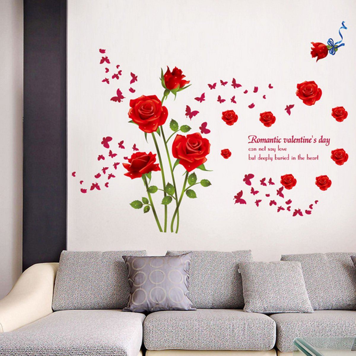 Decal dán tường hoa hồng nhung đỏ (60 x 90 cm)