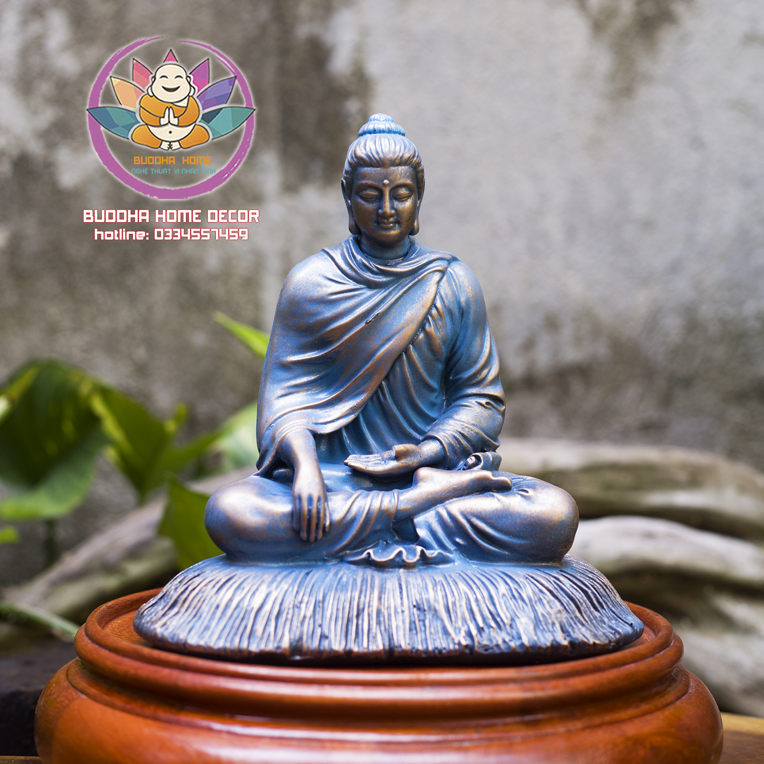 Tôn Tượng Bổn Sư 21 cm màu xanh lam cổ phong thủy, thờ cúng