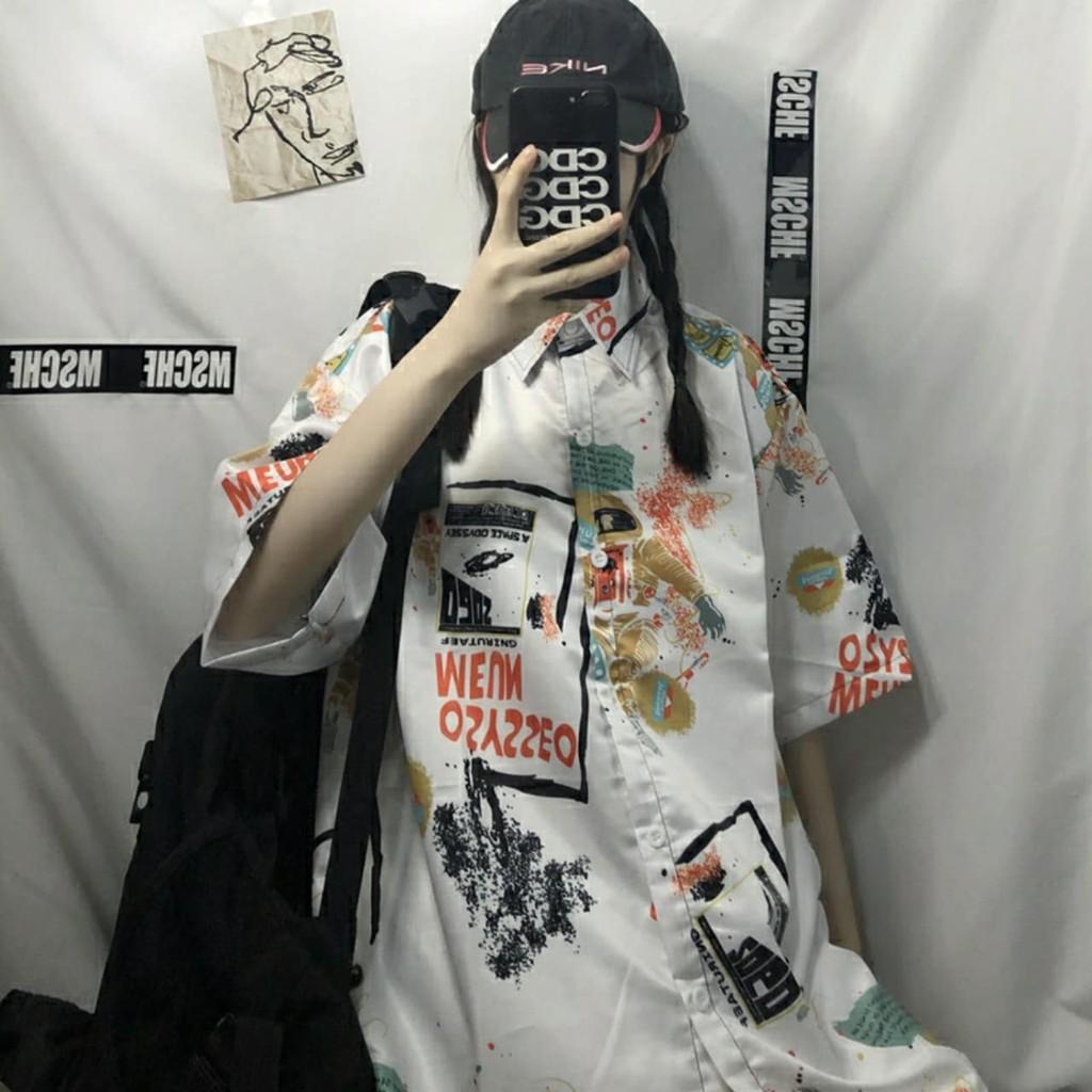 Áo sơ mi tay lỡ form rộng in hình NUEM cực hot