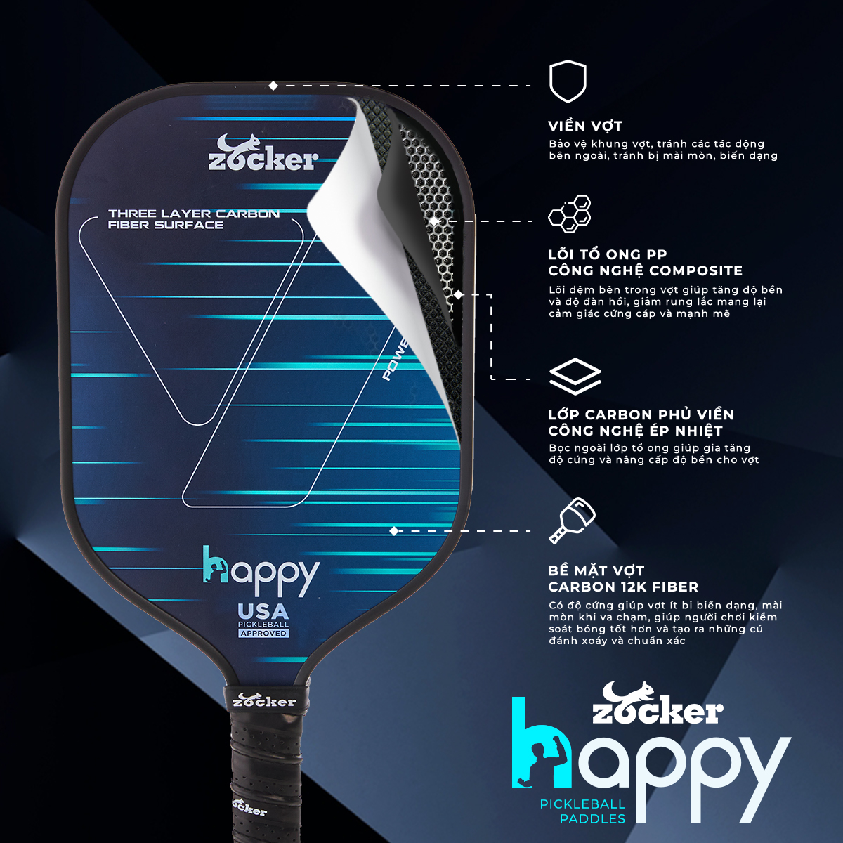 Vợt Pickleball Zocker Happy HP1 Standard