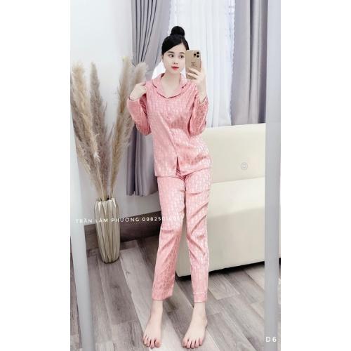 Bộ Đồ Ngủ Pijama Lụa Gấm Cao Cấp Áo Tay Dài