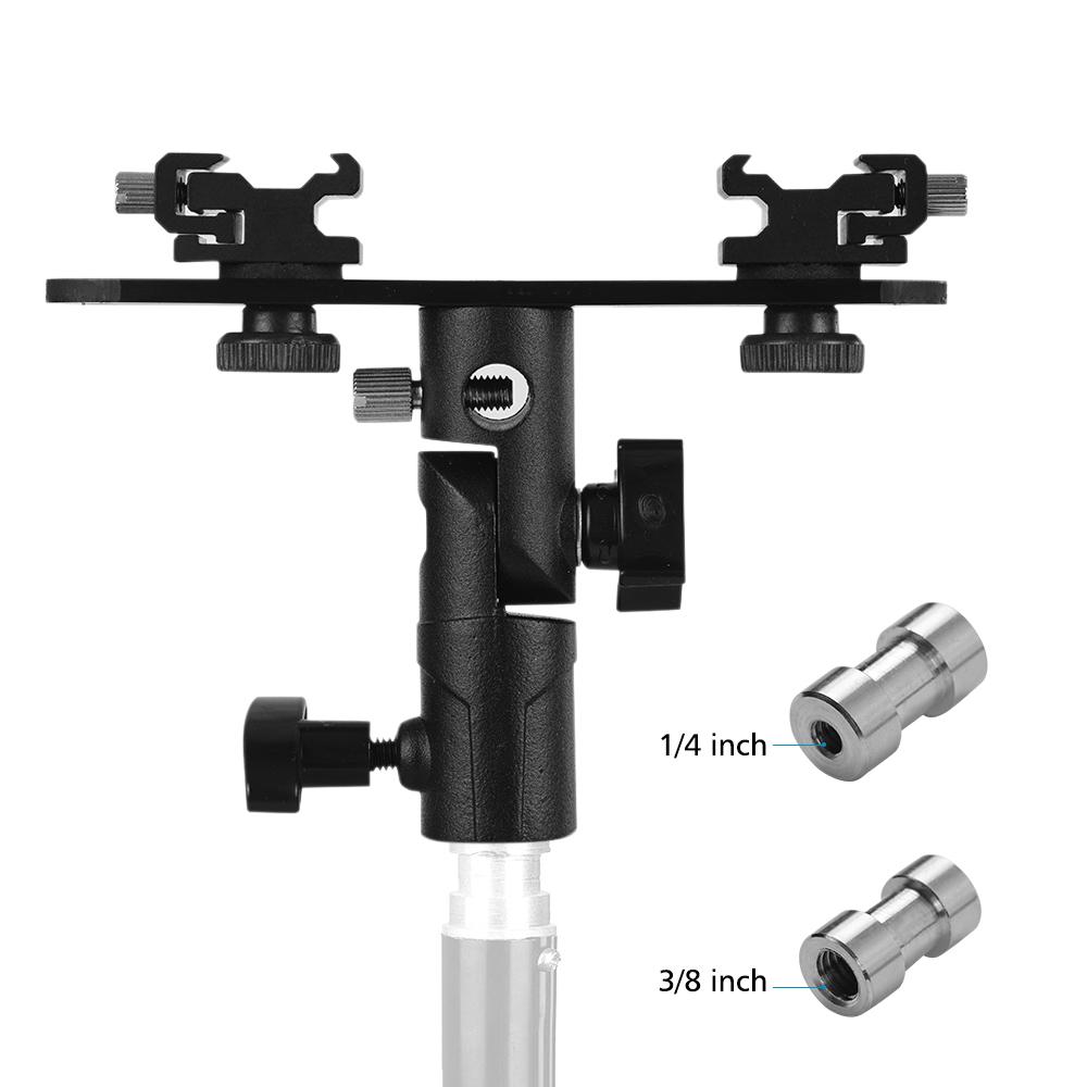 Giá đỡ đèn flash kép hình chữ T với 2 giá treo 1/4 inch đến 3/8 inch