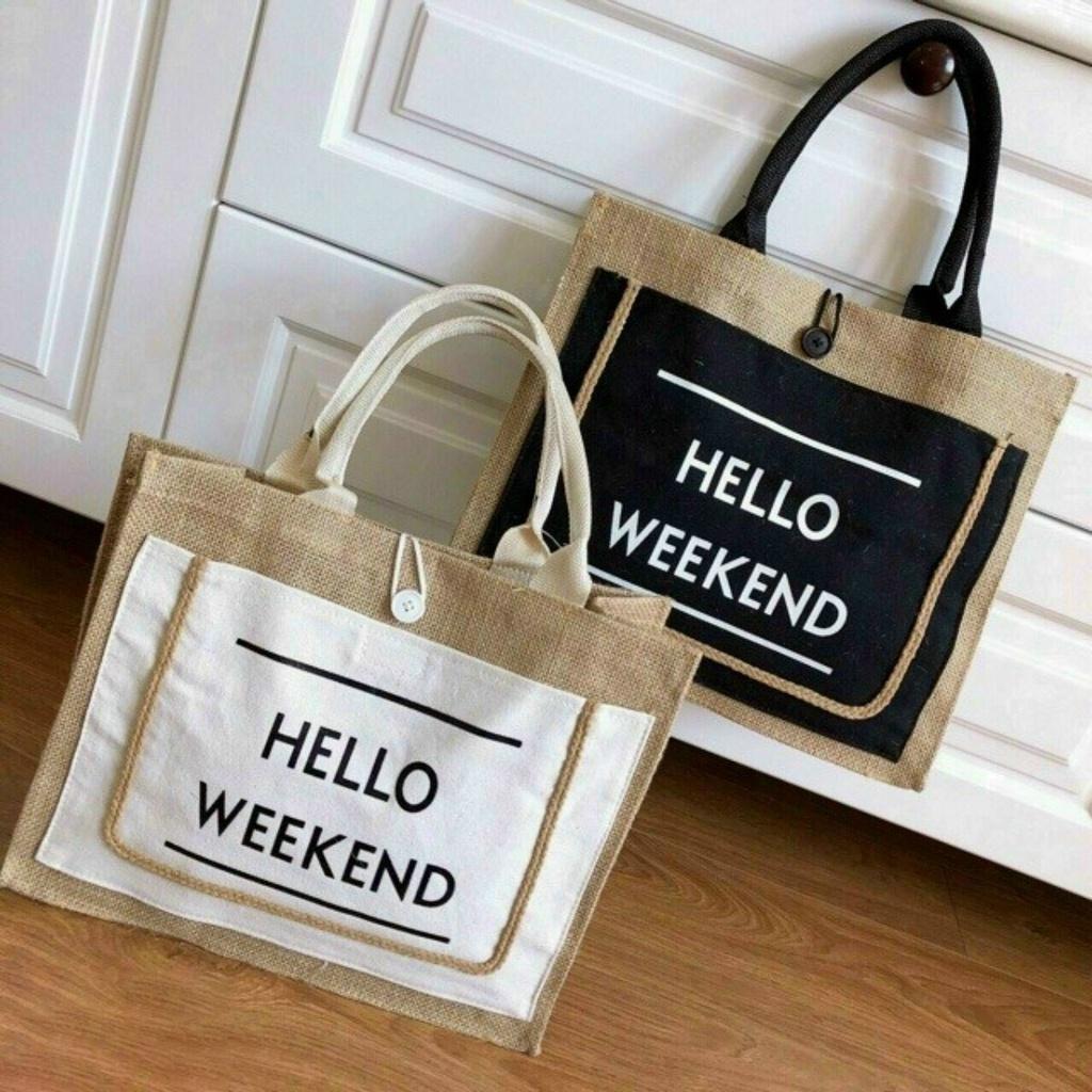 Túi Cói Hello Weekend Size 36cm Cao Cấp Siêu Xinh Thời Trang Hàn Quốc Loại Đẹp Dày Dặn (T046)