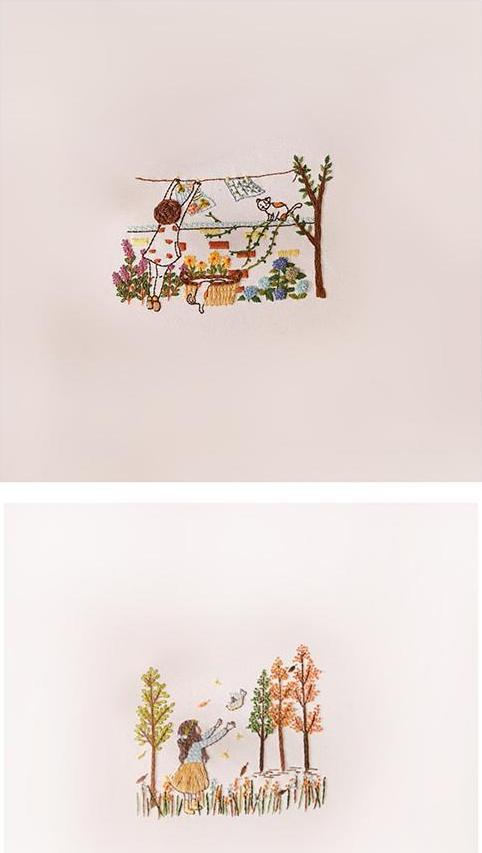 2 Set Stamped Embroidery Kit Colorful Life Pattern DIY Home Decor