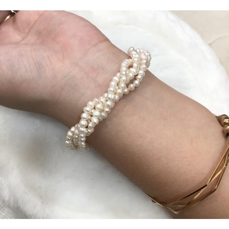 Vòng Tay Bạc Xoắn 4 Sợi Size Hạt 2 Ly, Vòng Tay Ngọc Trai Nước Ngọt Tự Nhiên Vintage - Trường Thịnh Ngọc Trai
