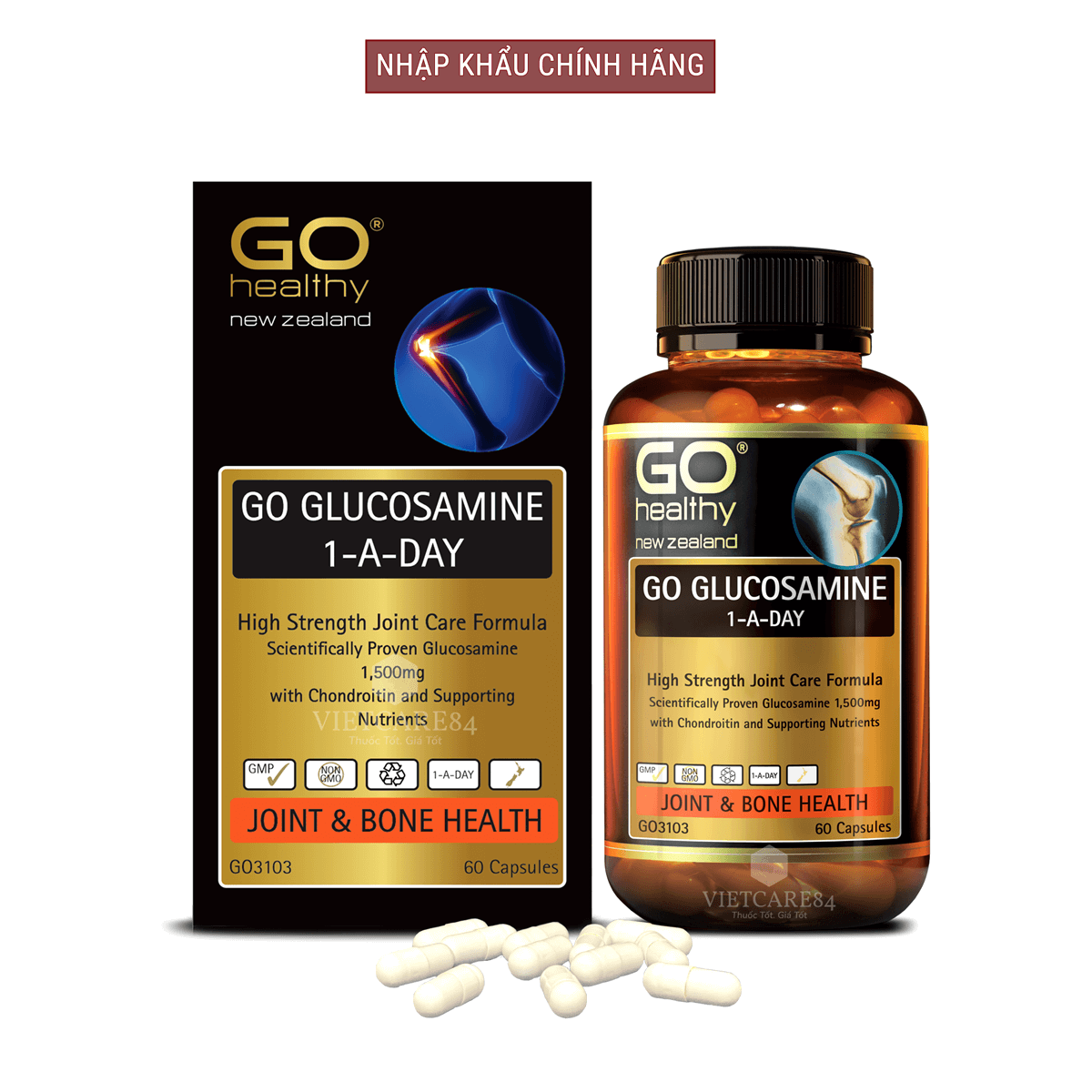 Bộ sản phẩm 2 hộp viên uống glucosamine nhập khẩu chính hãng New Zealand GO GLUCOSAMINE 1-A-DAY 1500mg (30 viên và 60 viên) giúp tăng dịch khớp, giảm thoái hóa khớp, khô khớp, cứng khớp;nuôi dưỡng xương sụn khớp khỏe mạnh