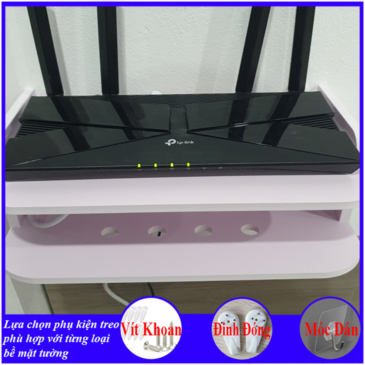 Kệ treo tường, kệ đặt modem wifi, đầu thu kỹ thuật số, remote, điện thoại, chất liệu gỗ Pitech cao cấp màu trắng