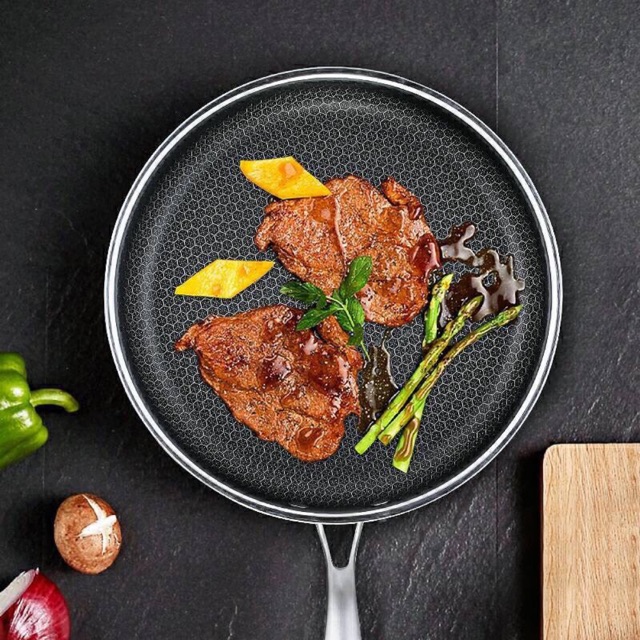 Chảo Inox Vân Tổ Ong 28cm, chảo xào Siêu Bền Chất Liệu Cao Cấp, Phù Hợp Mọi Loại Bếp
