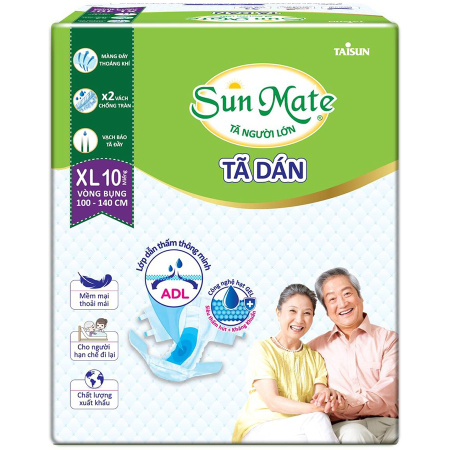 Tã Dán Người Lớn SunMate G2 Size XL10 (10 Miếng)