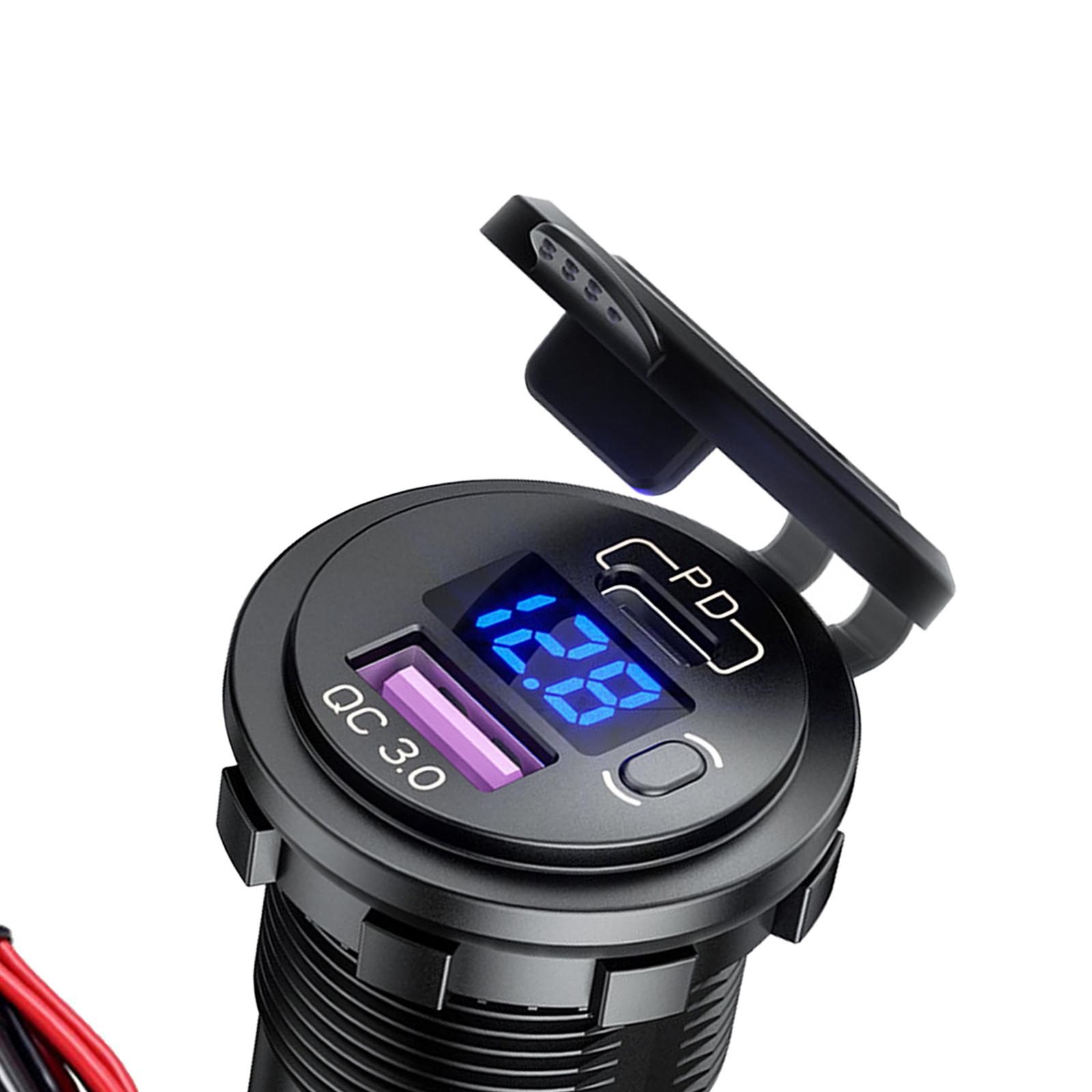 USB Car Charger, Fast USB Car Charger PD&QC 3.0 Dual Port Car Adapter Voltage Monitor Waterproof