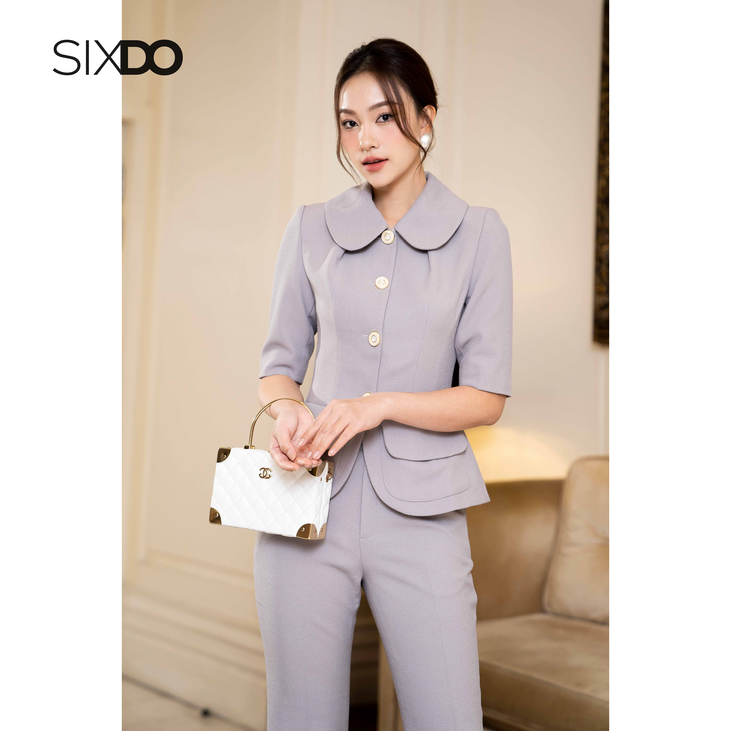 Áo vest nữ cổ cánh sen tay lỡ phối cúc thời trang SIXDO