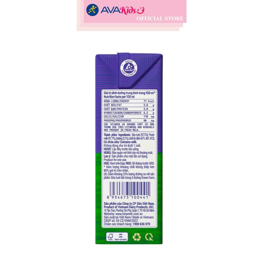 Lốc 4 hộp sữa tươi tiệt trùng Vinamilk Green Farm rất ít đường 110 ml (từ 1 tuổi)