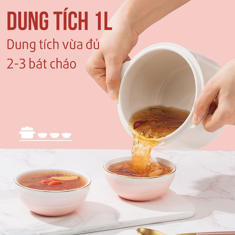 Nồi Nấu Cháo Chậm Nồi Hầm Điện Cách Thủy Dung Tích 1L Nấu Cháo Chưng Yến Hầm Xương Nấu Canh Cho Gia Đình