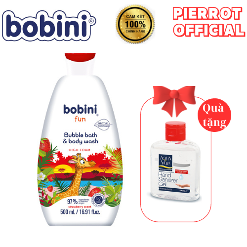 Gel tắm tạo bọt cho trẻ em Bobini Fun mềm mịn hương dâu tây 1+ tuổi 500ML