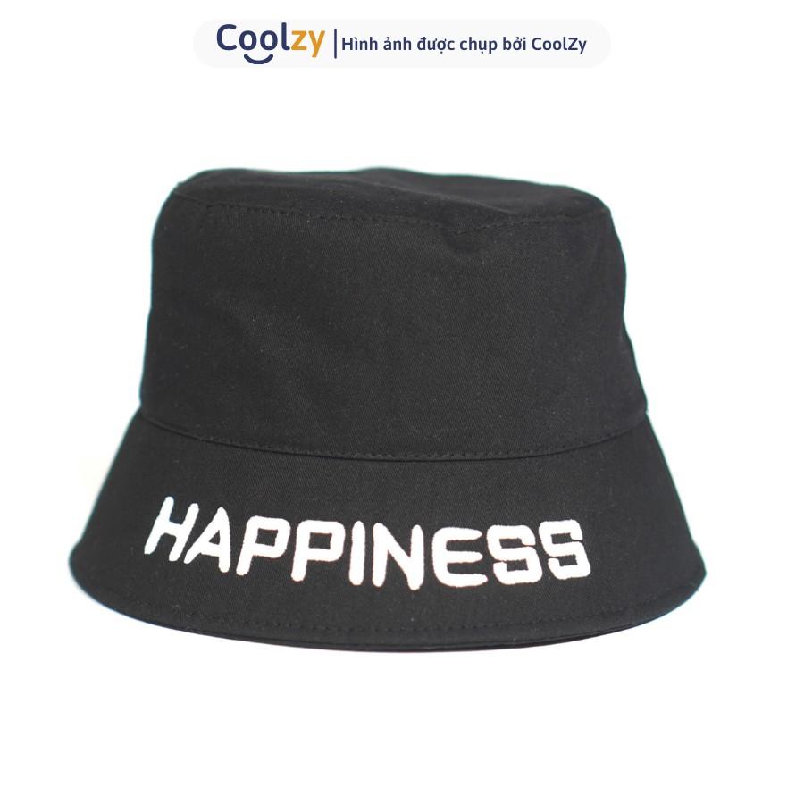 Mũ bucket ️Nón tai bèo vành tròn thêu chữ Happiness chất kaki Ulzzang form unisex nam nữ N12