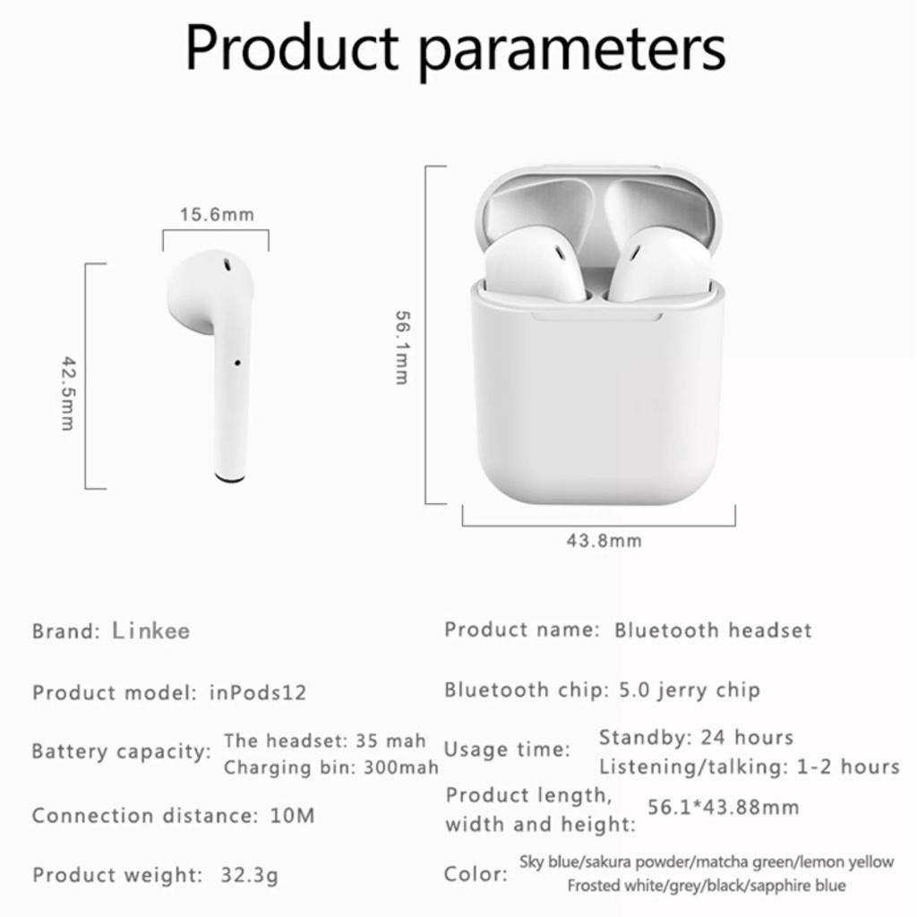 Tai nghe bluetooth macaron inpods 12 tai nghe không dây nhét tai stereo cảm ứng thông minh có hộp sạc cho androin