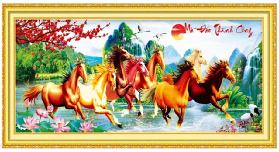 Tranh đính đá mã đáo thành công LV103 117 x 53 cm chưa đính