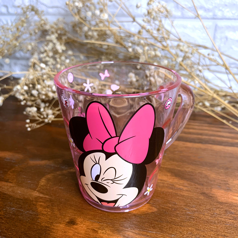 Ly quai cầm tay trong suốt hình chuột Minnie màu hồng siêu cute cho bé gái 260ml - 58VNDM2489