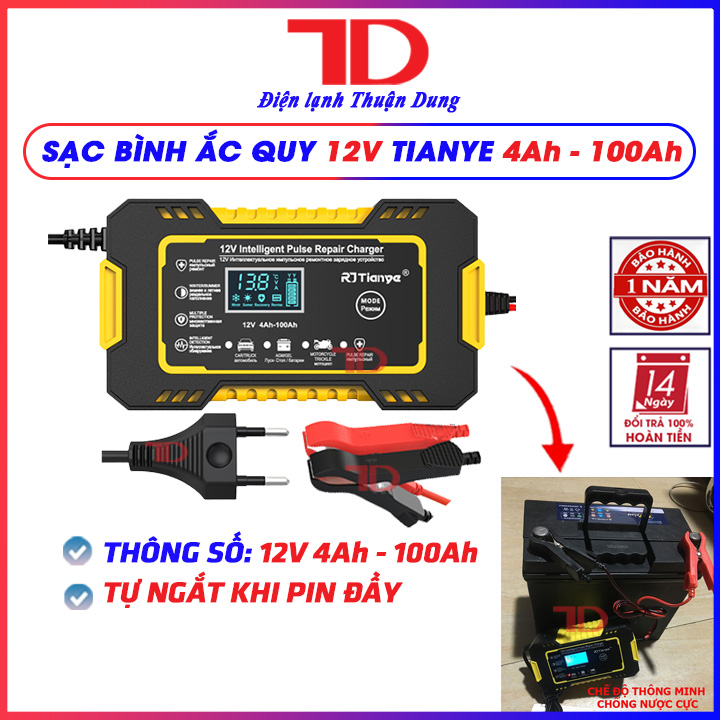 Sạc bình ắc quy 12V TIANYE từ 4Ah - 100Ah có chức năng phục hồi ắc quy bằng khử sunfat, Điện lạnh Thuận Dung