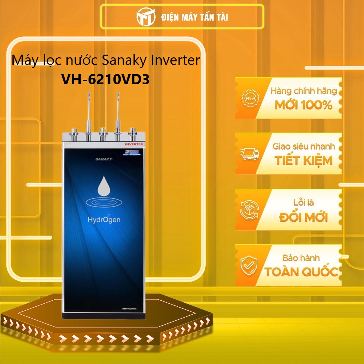 Máy lọc nước Sanaky Inverter VH-6210VD3 - 2 vòi – 3 chế độ nước Nóng – Lạnh – Nguội tiện lợi Núm nặn, vòi nước inox an toàn sử dụng- Hàng chính hãng