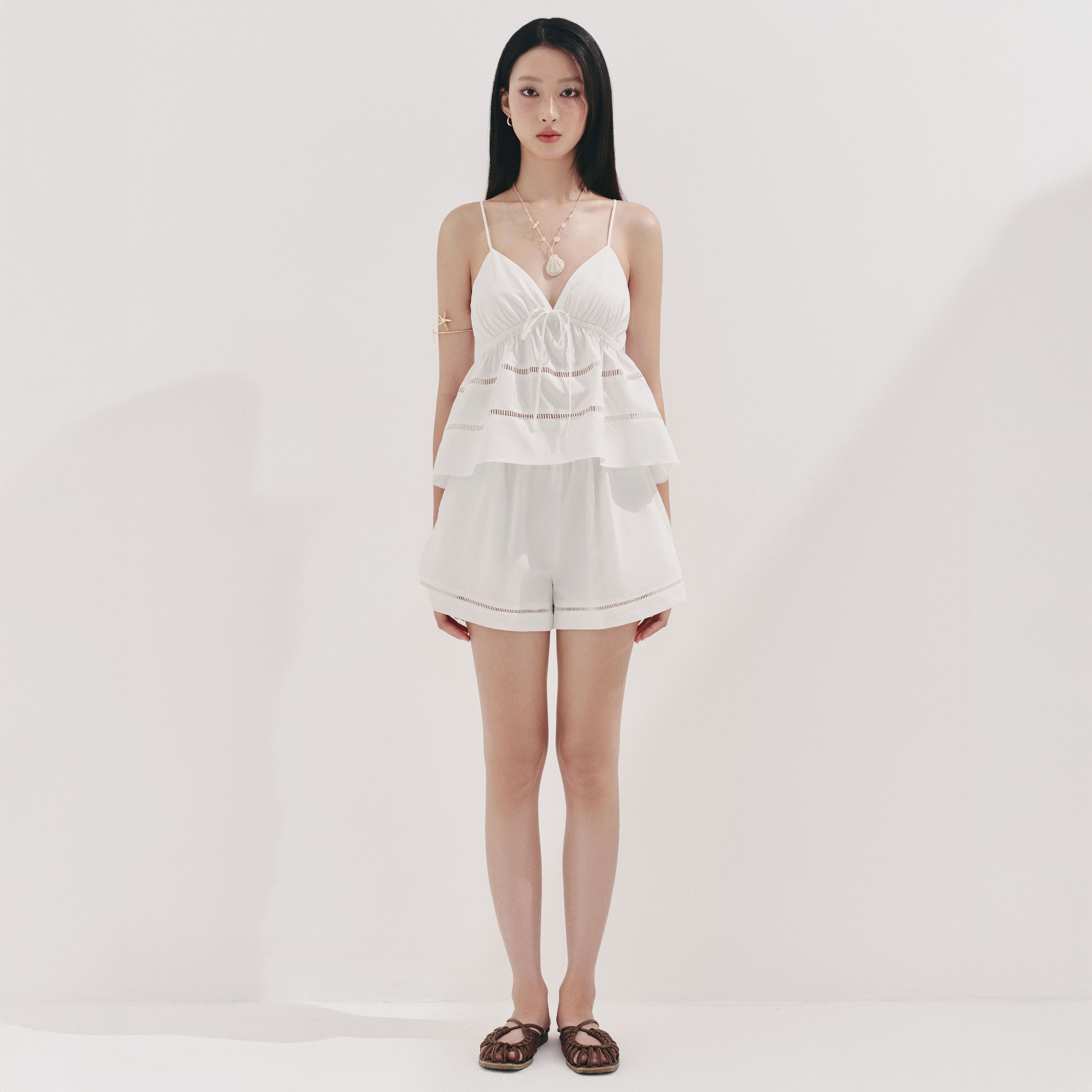 DOTTIE - Áo dây phối ren - Trắng - T1102