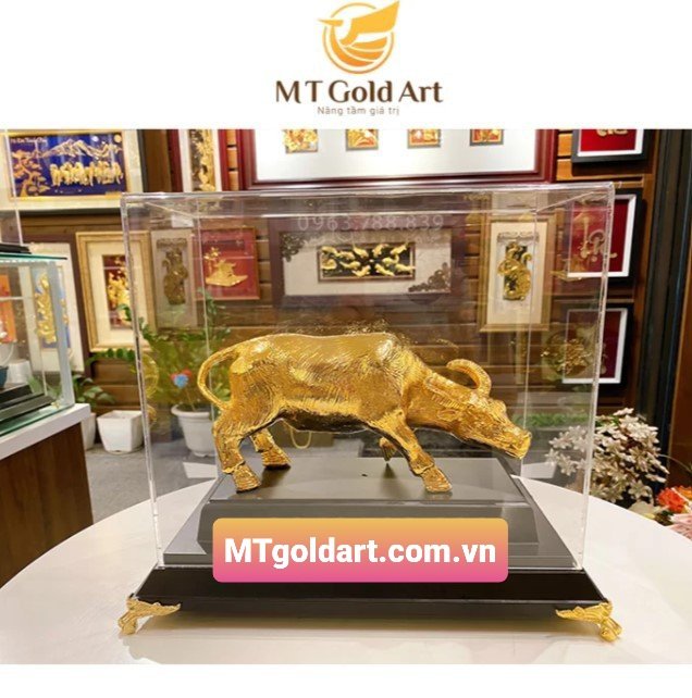 Tượng trâu dát vàng 24k( 32x30x20cm) MT Gold Art- Hàng chính hãng, trang trí nhà cửa, phòng làm việc, quà tặng sếp, đối tác, khách hàng, tân gia, khai trương