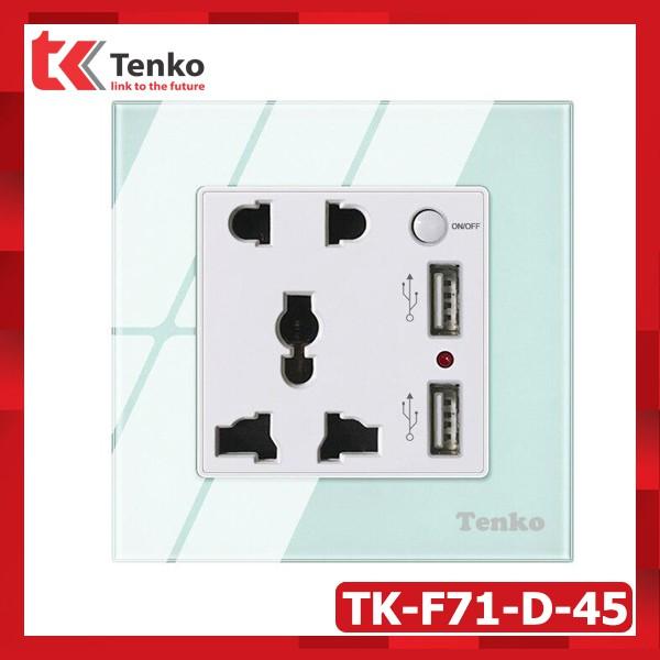 Ổ Điện Đôi 3 Chấu Tích Hợp cổng USB + Nút Nguồn Điện mặt kính cường lực Tenko TK-F71-D-45 Màu Đen