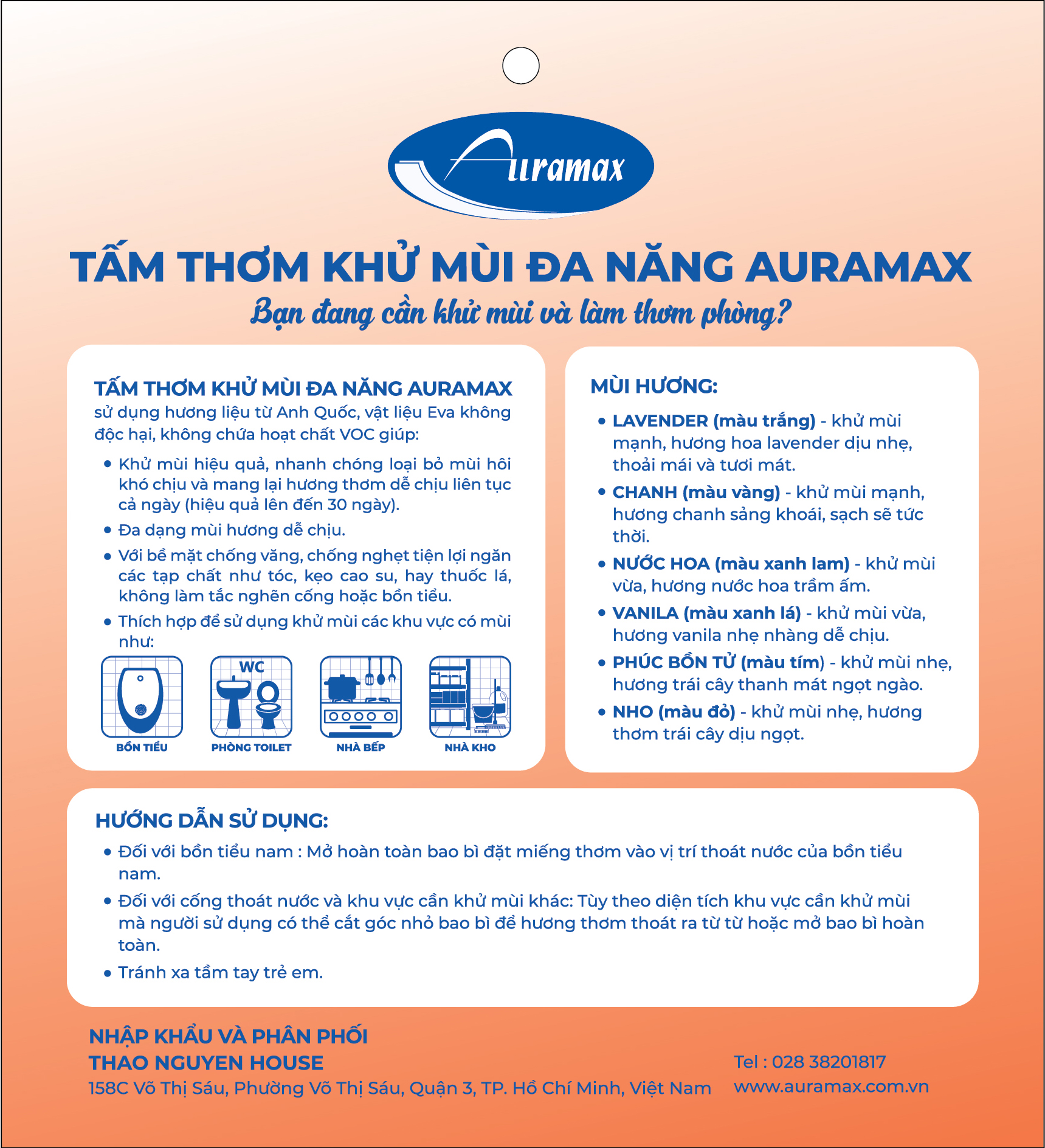 Tấm thơm khử mùi đa năng Auramax hương Phúc bồn tử