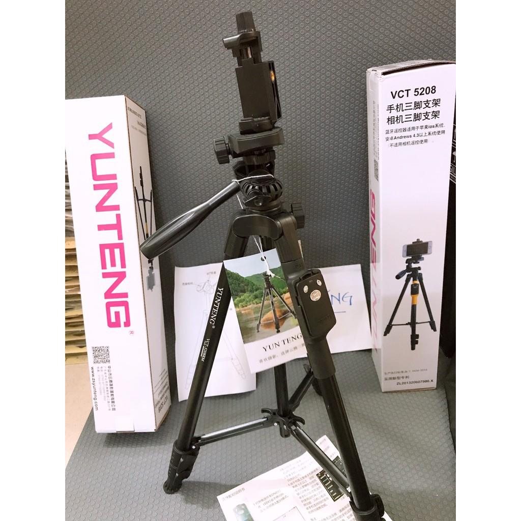 Tripod, giá đỡ điện thoại, gậy chụp ảnh hình 3 chân selfie livestream YUNTENG 5208  có remote - Hàng chính hãng