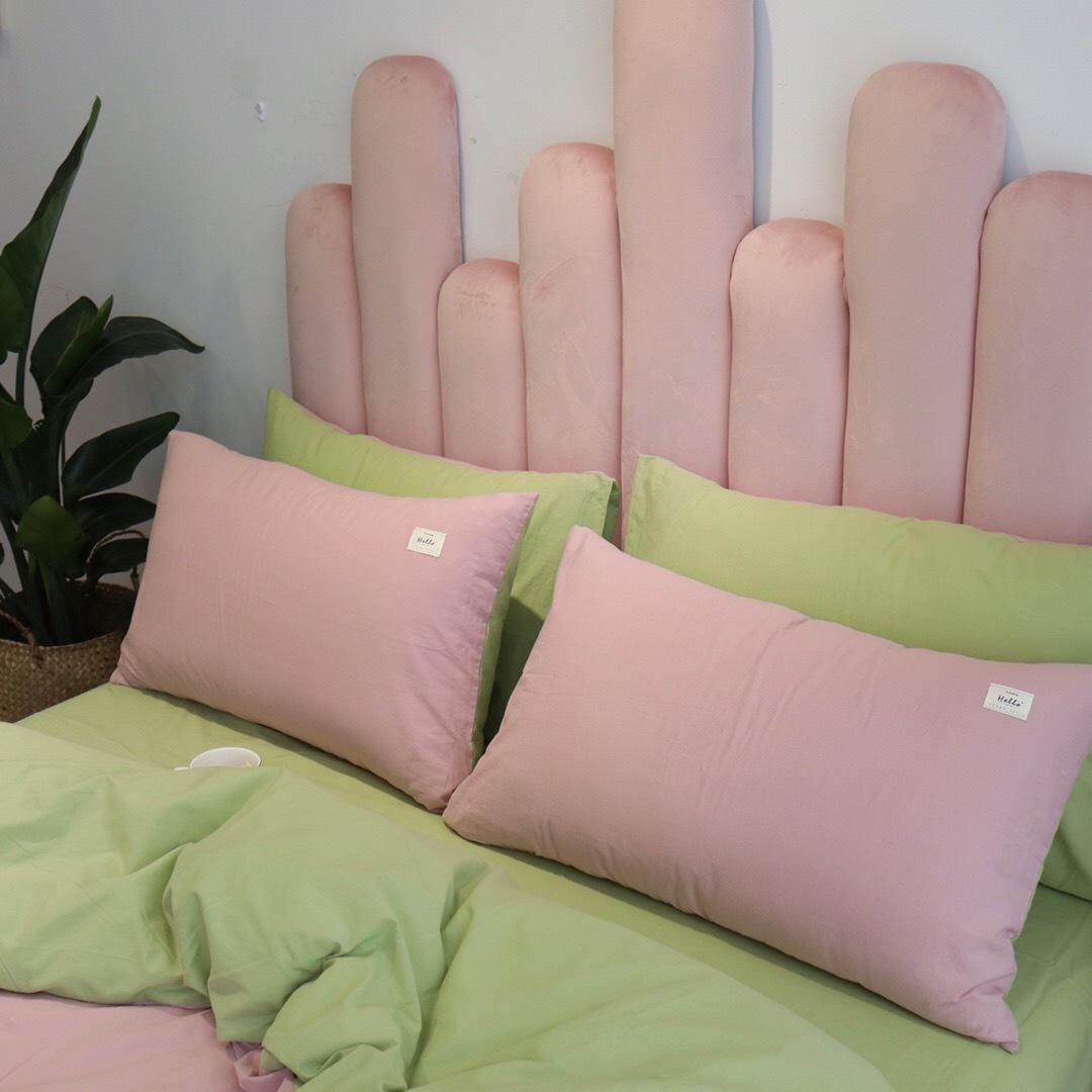 Bộ Chăn Ga Gối Cotton Tici LIDACO - Xanh Lá Ga Hồng - Tặng Vỏ Gối Ôm