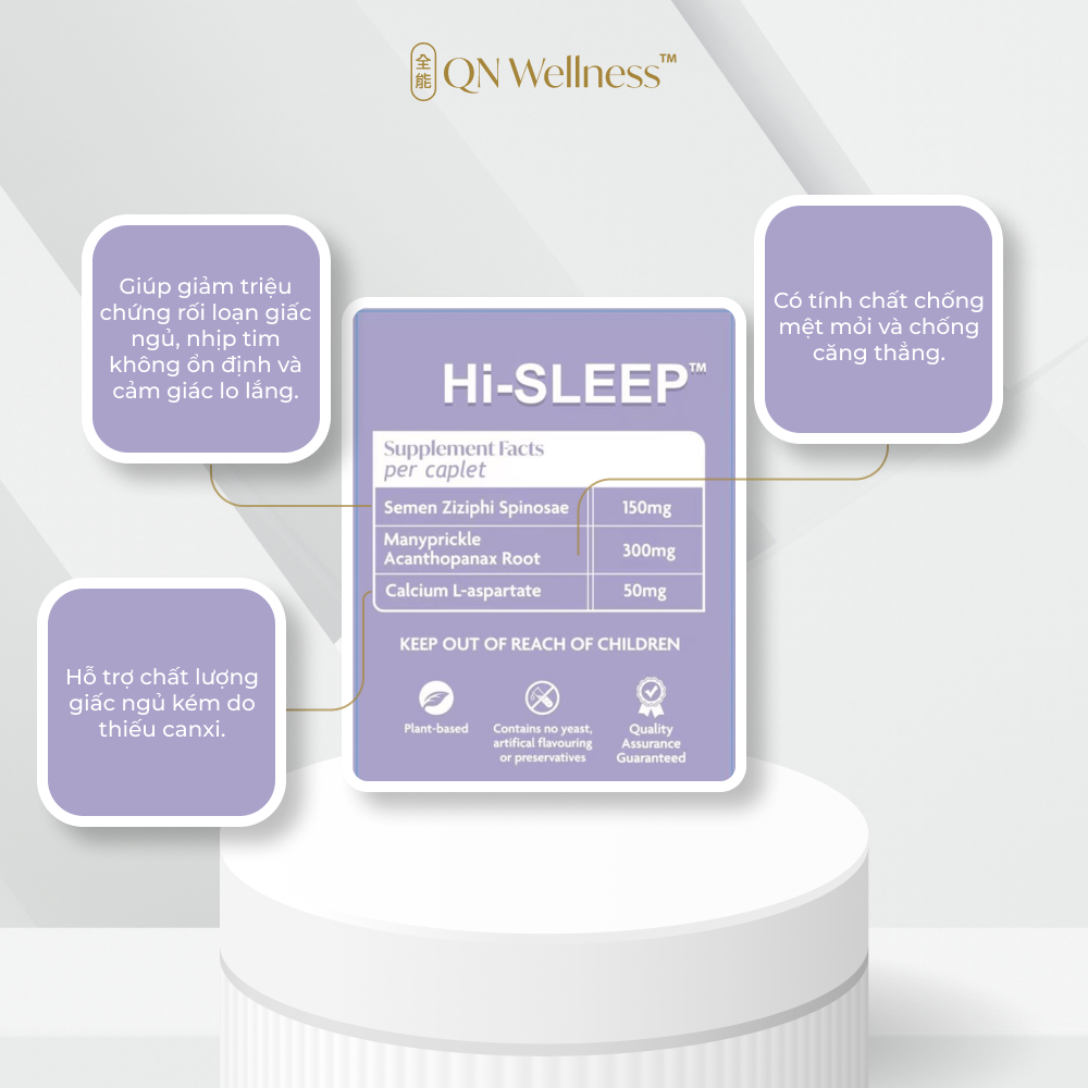 Viên Uống Hi-Sleep QN Wellness Giúp Trẻ Hóa Làn Da, Giải Tỏa Căng Thẳng, Cải Thiện Giấc Ngủ, Nâng Cao Sức Khỏe Thể Chất & Tinh Thần - Hộp 60 Viên