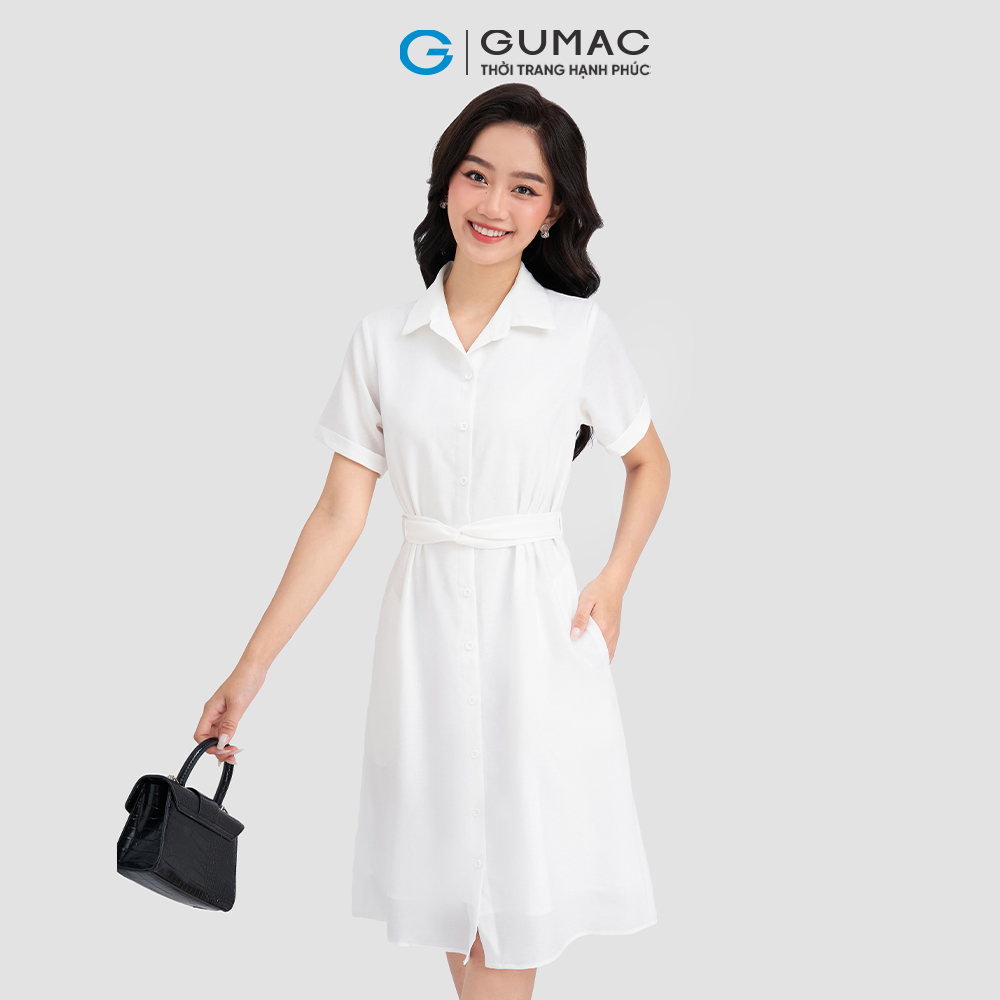 Đầm sơ mi thắt eo thời trang GUMAC DD03046