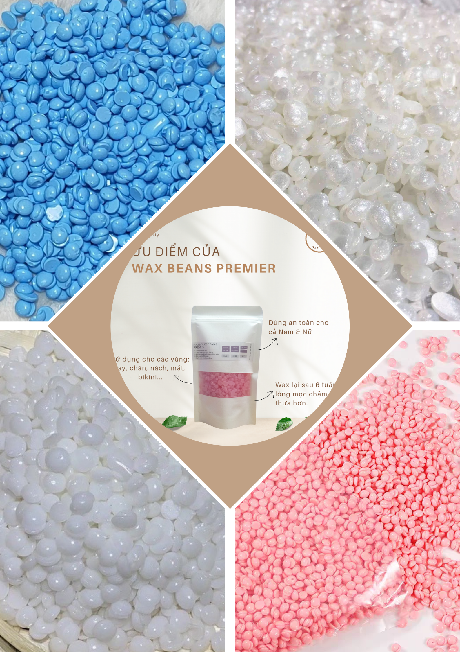 Sáp Wax Lông Nóng Nhũ Ngọc Trai Cao Cấp Premier Full Beauty Hard Wax Beans Pearl