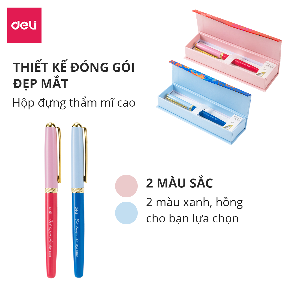 Bút máy bút mực học sinh luyện chữ đẹp tặng thêm 1 ngòi Deli - Thiết kế mẫu mã đa dạng, ngòi bút chất lượng cao, màu sắc bắt mắt kèm hộp đựng - CQ890