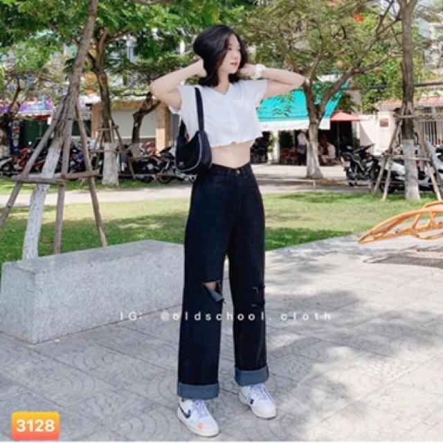 Quần jean ống rộng hàng dài, mã 3128, kèm ảnh thật mẫu mặc