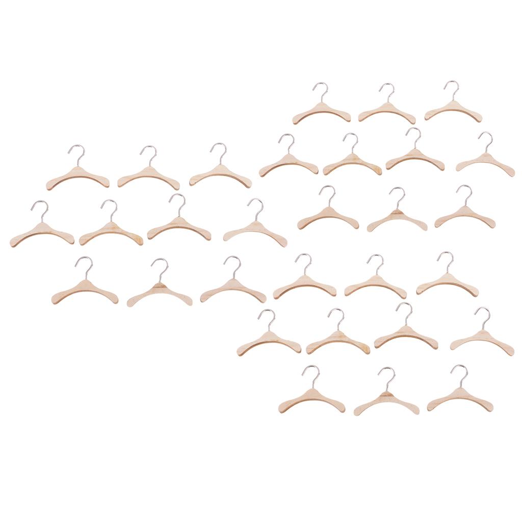 Bộ 30 Miếng 6 Cm Gỗ Móc Treo Quần Áo Móc Kim Loại Cho BJD Kurhn Búp Bê
