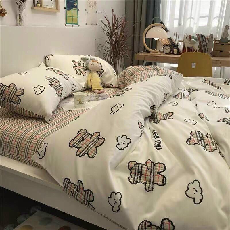 Bộ chăn ga gối Cotton poly M2T bedding Gấu trắng BBR, vỏ chăn mền, drap nệm và 2 vỏ gối
