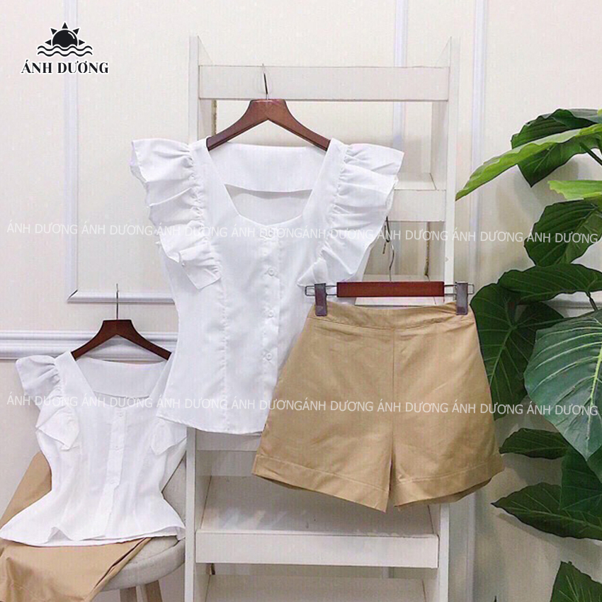 Set đồ bộ nữ áo màu trắng kiểu cánh tiên kèm quần đùi đi tiệc, đi chơi