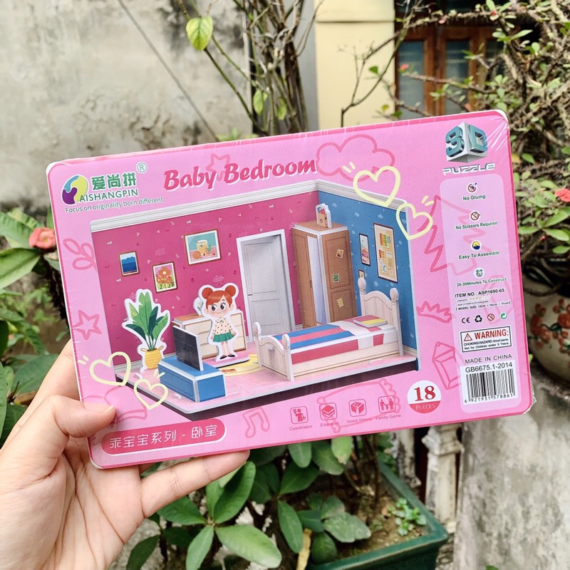 Đồ chơi cho bé gái, Combo 4 Mô hình lắp ghép phòng ngủ 3D, đồ chơi lắp ráp phát huy tính sáng tạo của trẻ