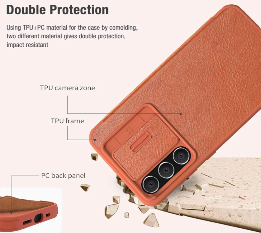 Bao da cho SamSung Galaxy S23 FE chính hãng Nillkin QIN có nắp trượt bảo vệ camera sau - Hàng chính hãng
