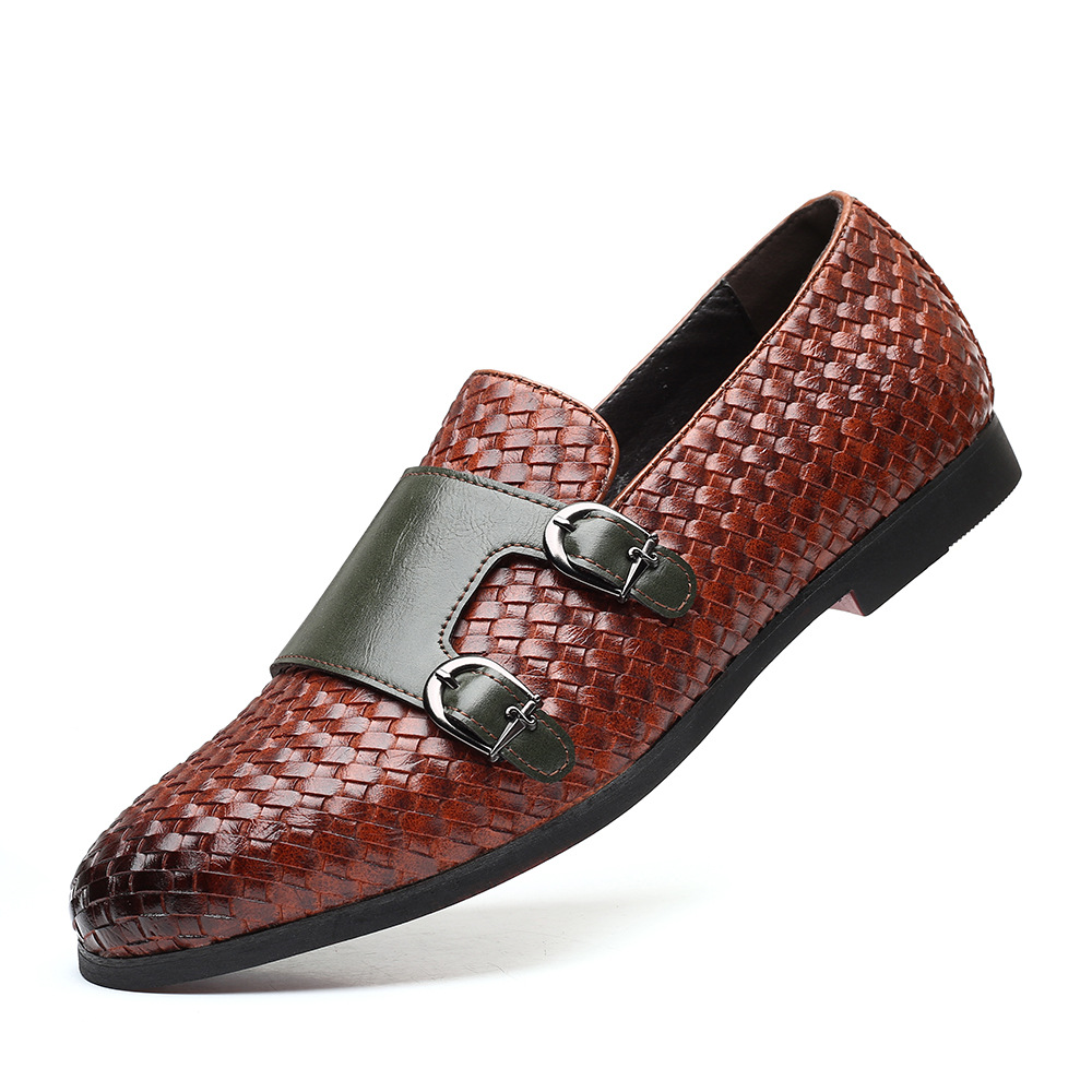 Men's large size loafer shoes, peas shoes, fashion woven leather shoes, casual shoes, one pedal men's shoes