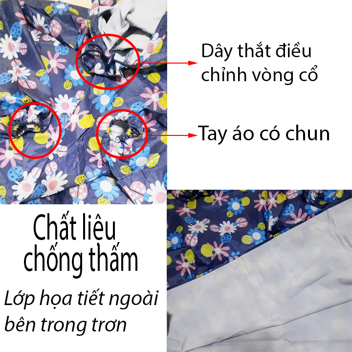 Áo Mưa Bít Họa Tiết Cho Người Lớn 1m3 Dày Dặn Có Tay Chun Chống Thấm Nước