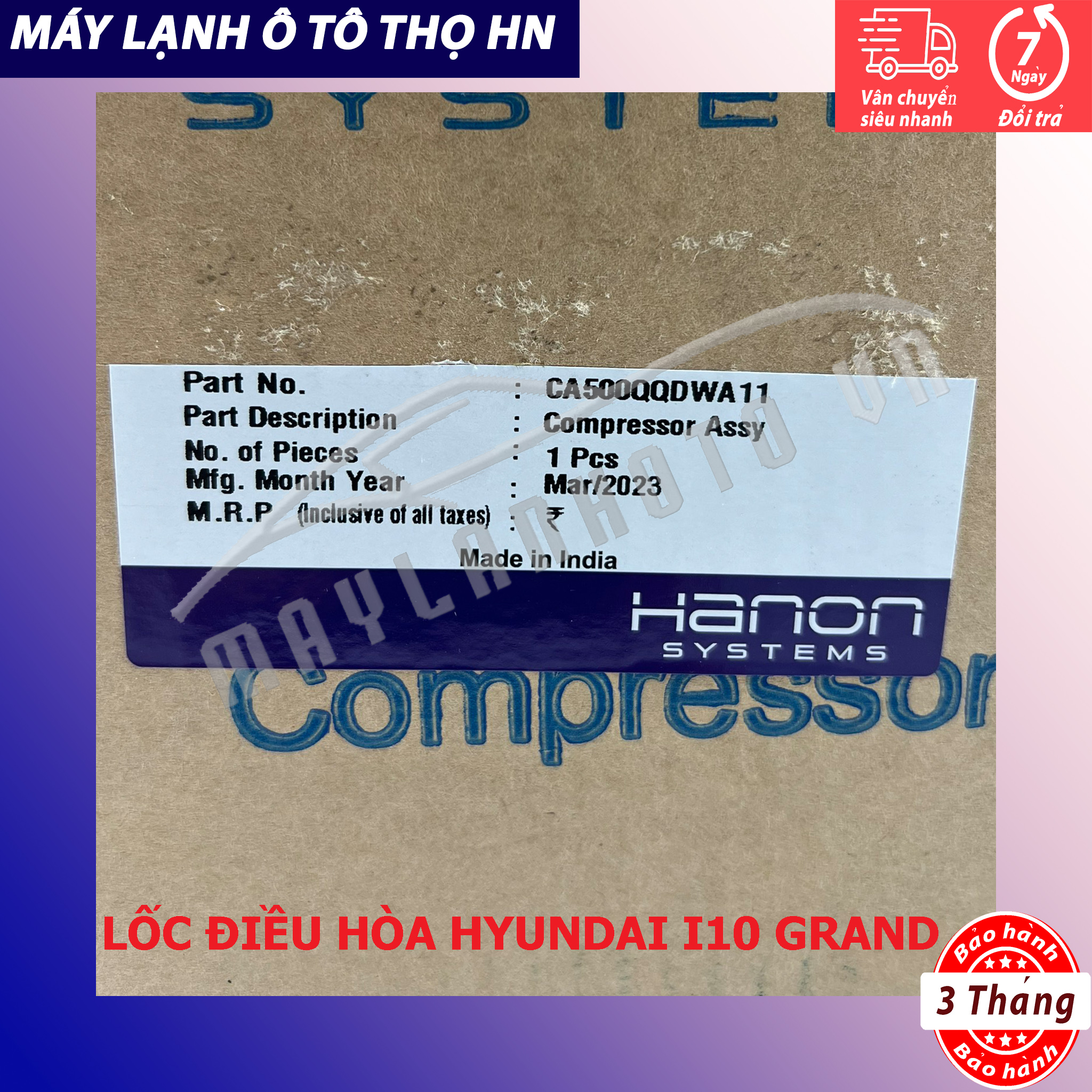 Lốc điều hòa Hyundai I10 Grand 2014 2015 2016 2017 2018 Hàng Hanon 15 16 17 18 97701-B4000/B9000