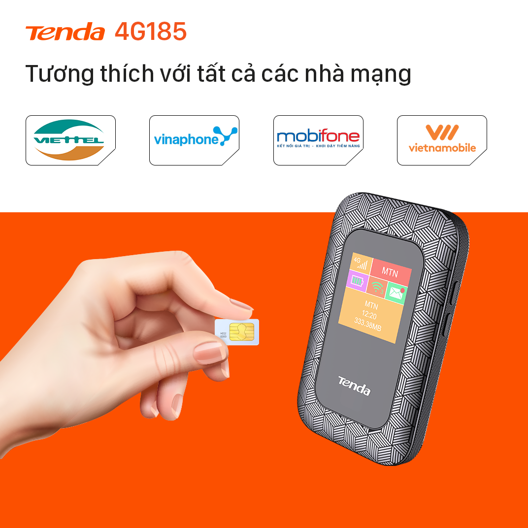 Bộ phát Wifi di động Tenda 4G LTE 4G185 - Hàng Chính Hãng