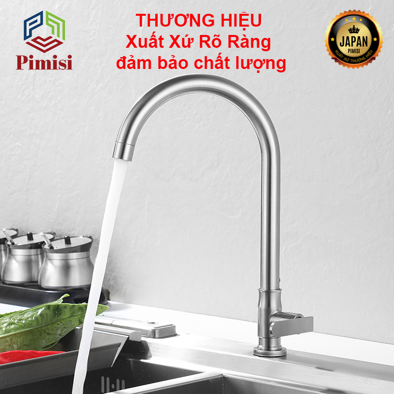 Vòi rửa bát inox 304 Pimisi gắn chậu rửa bát 1 đường nước lạnh đơn cho mọi loại chậu rửa chén phổ biến trong nhà bếp | Hàng chính hãng