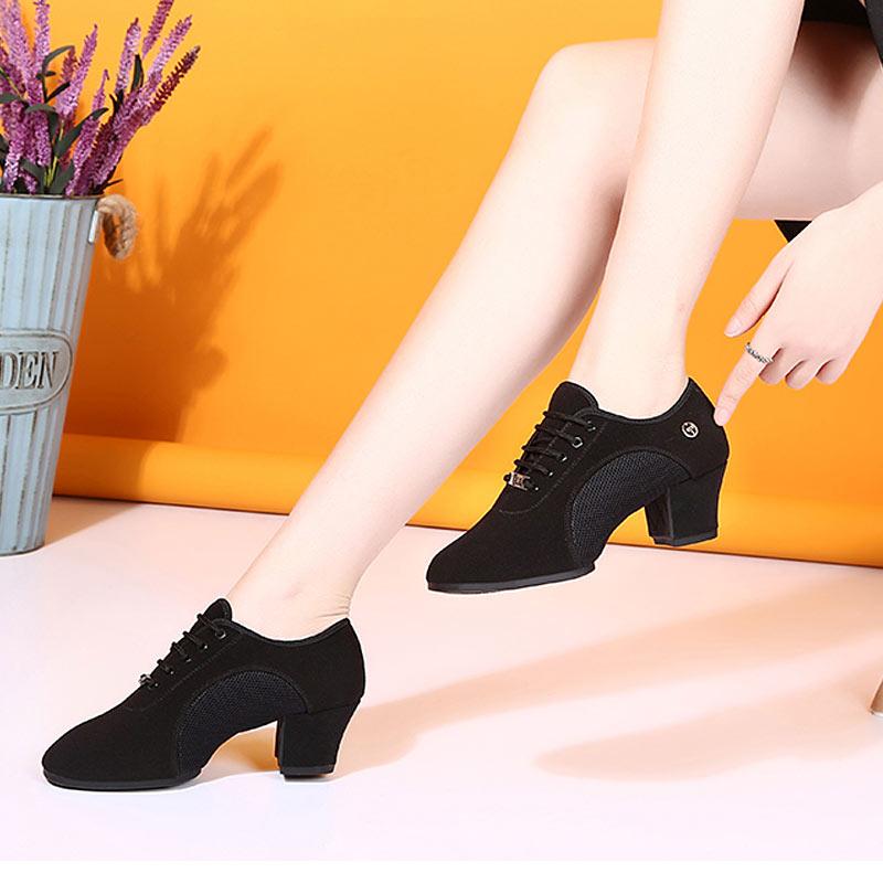 Giày khiêu vũ Latin Người phụ nữ Salsa Ballroom Shoes Giày nữ tập luyện giày nhảy múa giữa các quý cô nữ hiện đại Sneakers Color: Black suede sole Shoe Size: 7