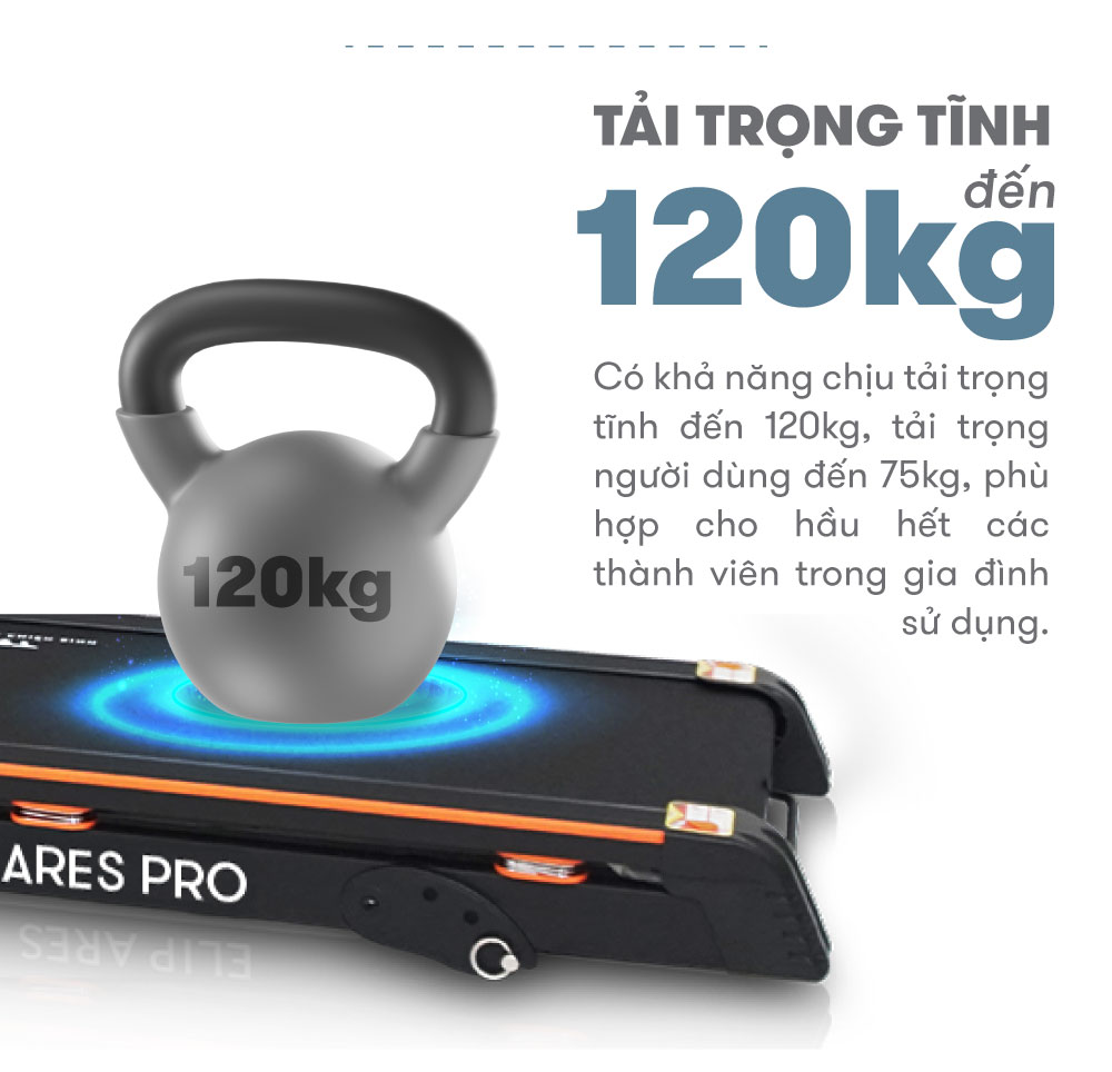 Máy Chạy Bộ Điện ELIP Ares Pro nhỏ gọn, động cơ 2.5HP, bảo hành chính hãng