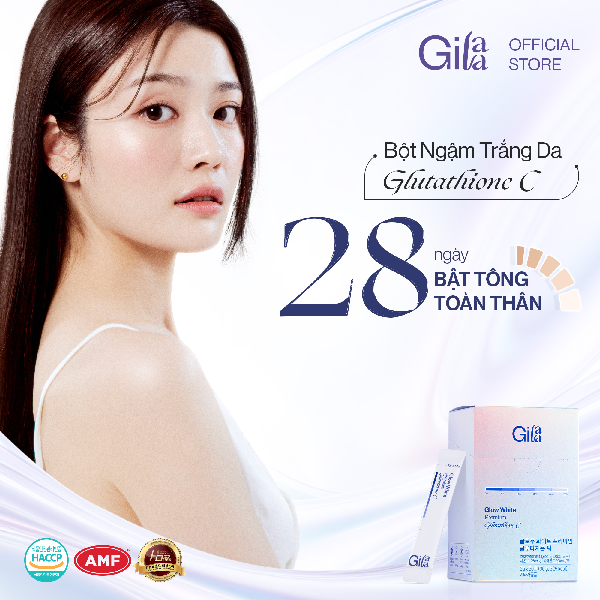 Bột Ngậm Trắng Da GILAA Glow White Premium Glutathione C (3g x 30 gói)