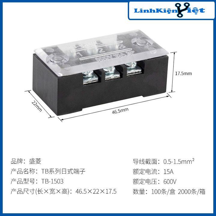 Cầu đấu điện TB-1503 điện áp 600V 15A 3P có ốc vít và tấm lắp chống rỉ