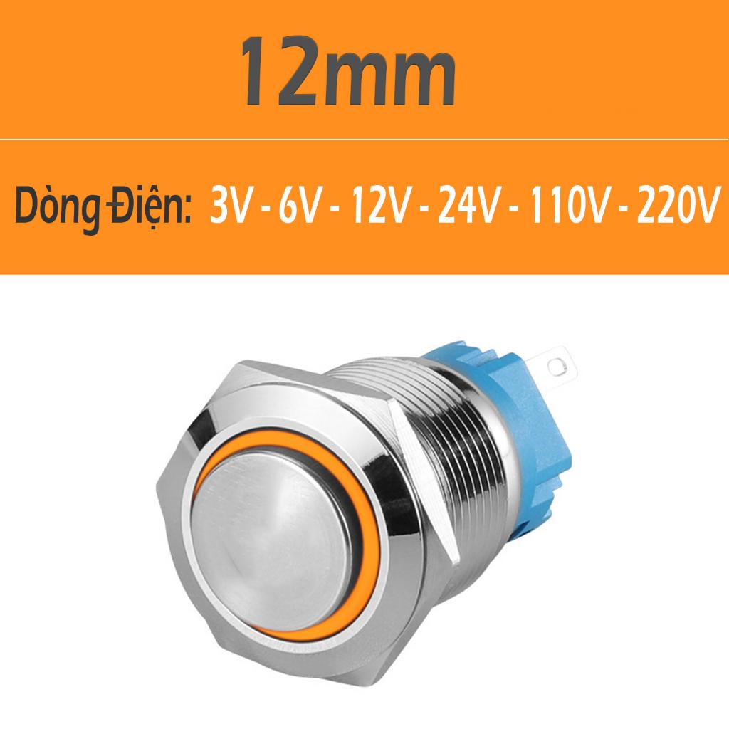 Nút công tắc nhấn giữ Tự khóa có LED 12mm (3V-6V, 12-24V, 110-220V) Vỏ Kim loại chống nước